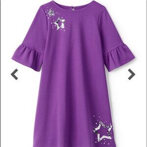 Lands’ End Girls Bell Sleeve Ponte Purple Dress w Star Detail in Size Large NWOT